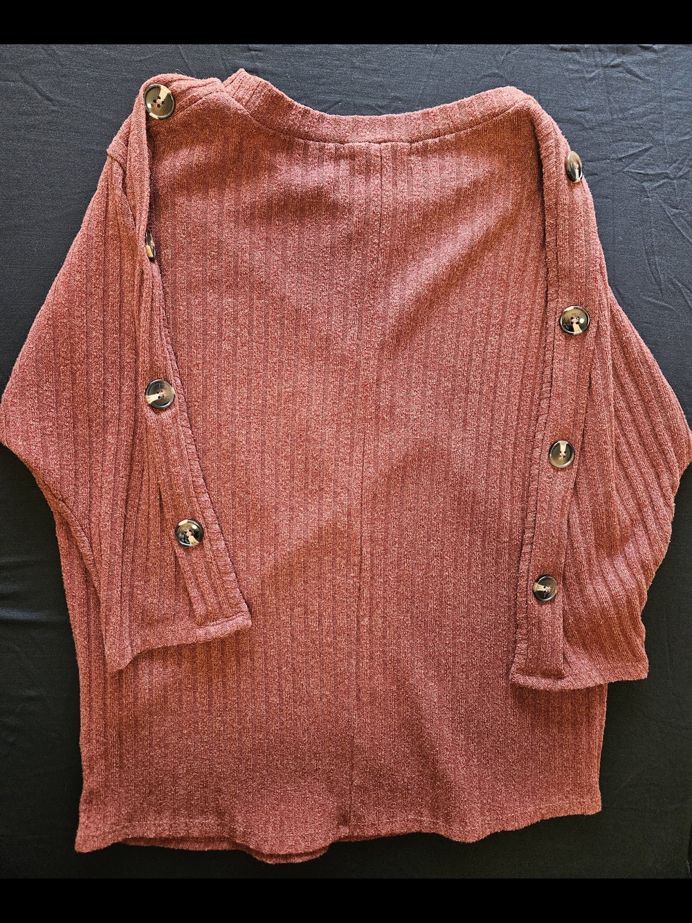 Ribbed Button-Sleeve Blouse in Dusty Rose - Picture 4 of 4